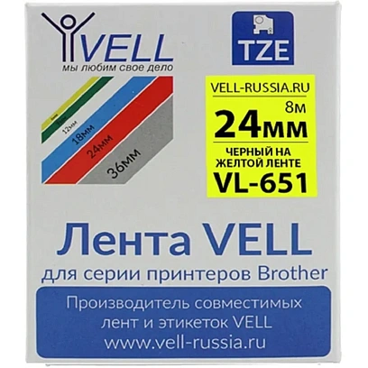 Картридж (лента) Vell VL-651 (Brother TZE-651, 24 мм, ч/ж) для PT D600