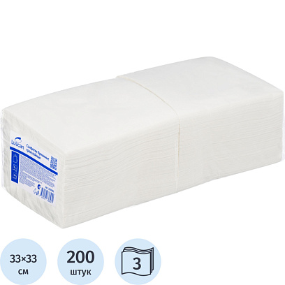 Салфетки бумажные Luscan ¼ сложение 3 сл 33х33см белые 200 шт/уп