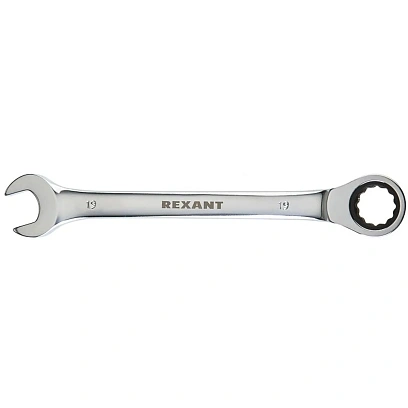 Ключ комбинированный трещоточный 19мм, CrV, зеркальн. хром REXANT 12-5813-1