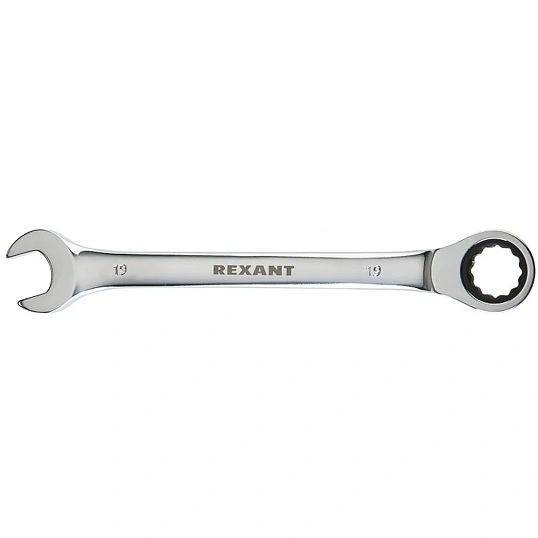 Ключ комбинированный трещоточный 19мм, CrV, зеркальн. хром REXANT 12-5813-1