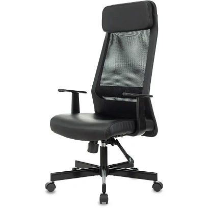 Кресло VB_EChair-651 TPU кожзам черный, сетка черая,металл