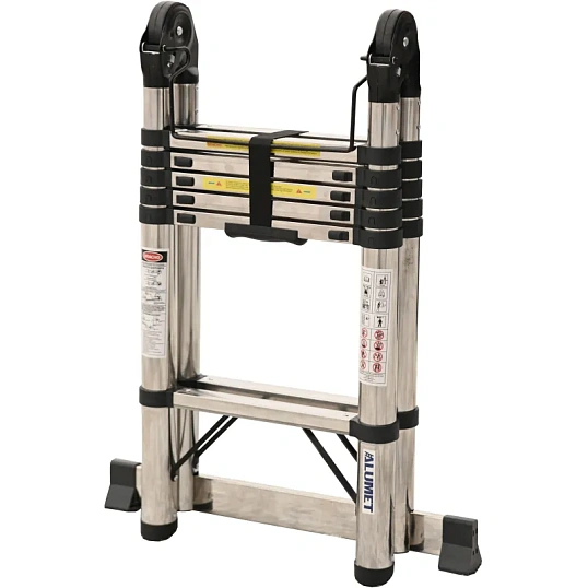Лестница STD 1.9 стальная телескопич двухстор с шарниром (6+6 ступ), ALUMET