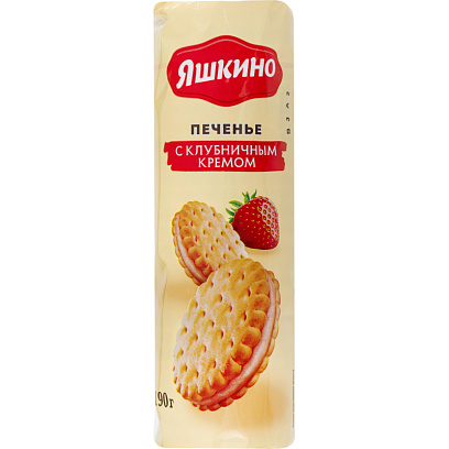 Печенье Яшкино затяжное с клубничным кремом, 190г МП461