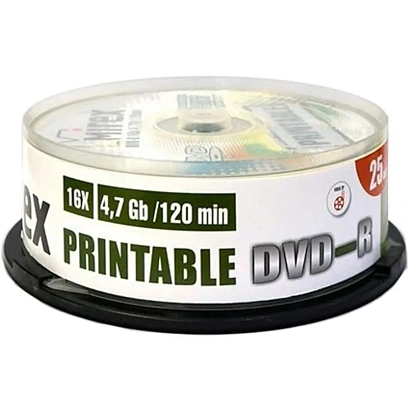 Носители информации DVD-R Printable, 16x, Mirex, Cake/25, UL130028A1M