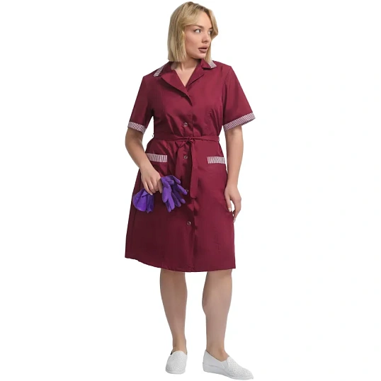 Халат для горничных и уборщиц у01-ХЛ кор.рукав бордо(р.60-62)170-176