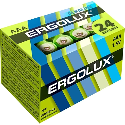 Батарейка Ergolux AAA/LR 03 Alkaline BP-24 (LR 03 BP-24, 1.5В)(24 шт в уп.)