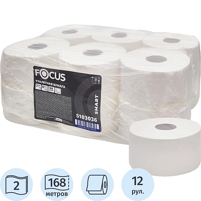 Бумага туалетная д/дисп Focus SMART 2сл 168м 12рул/уп_5103036