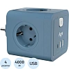 Тройник AGNI 4/220 + 2 USB + 1 Type C,синий(TP-WJ3U4E-C-blue)