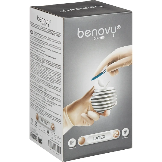 Перчатки мед. хирург. латекс., стерил. неопудр. ПАФ, Benovy р-7,5 50 пар/уп