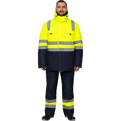 Куртка зимняя мужская зс04-КУ 60-62/170-176 флуоресц.жёлтый/син