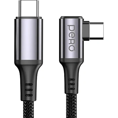 Кабель PERO DC12 ULTIMATE PD Type-C to Type-C, угловой, 60W, 1.5m, Black