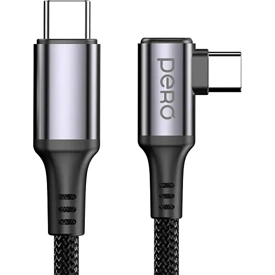 Кабель PERO DC12 ULTIMATE PD Type-C to Type-C, угловой, 60W, 1.5m, Black