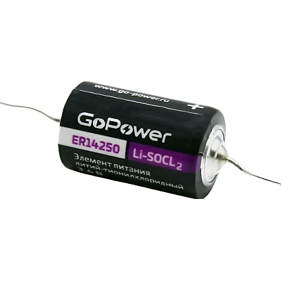 Батарейка GoPower 14250 1/2AA PC1 Li-SOCl2 с выводами 1/10/500, 3.6V