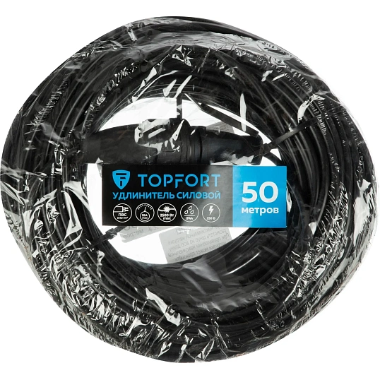 Удлинитель Topfort бублик ПВС 2х1,5 кв.мм 50м 6А 1 гнездо (б/з),с/заг, IP44
