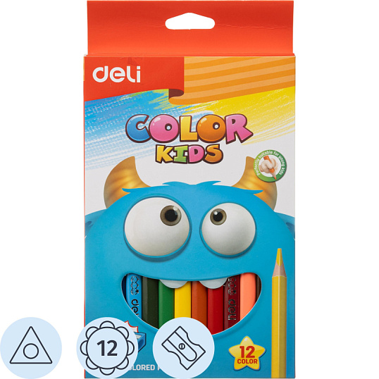 Карандаши цветные Deli EC00600 Color Kids трехгран. 12цв/наб. Jumbo