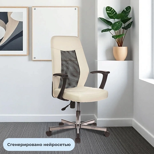 Кресло VB_EChair-225 DSL PTW к/з бежевый OR-10/сетка черная TW, хром