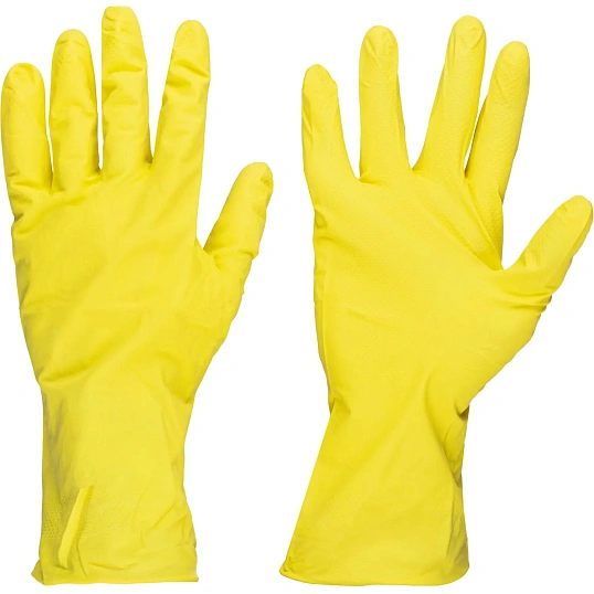 Перчатки Luscan резиновые латекс хлопковое напыление желтые р XL (5 пар/уп)