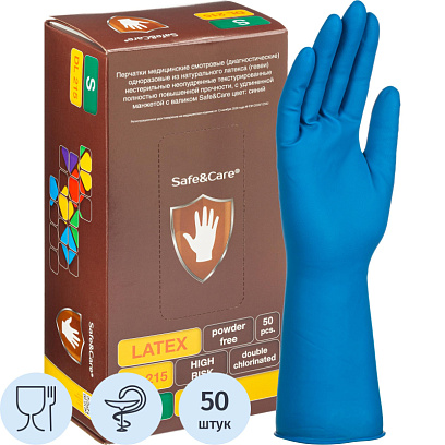 Перчатки мед.смотров. латекс., н/с, н/о, S&C HighRisk DL215(S)25пар/уп,ПС