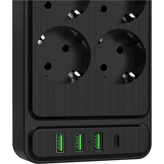 Сетевой фильтр AGNI 6р/2м,черный,3USB-A+1USB-C(TP-FS4U6E-C-2m-black)