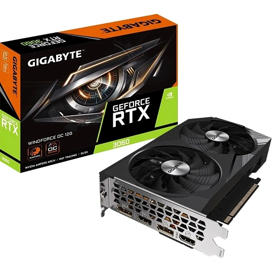 Видеокарта Gigabyte RTX3060 WINDFORCE OC 12GB GDDR6 192bit 2xDP 2xHDMI