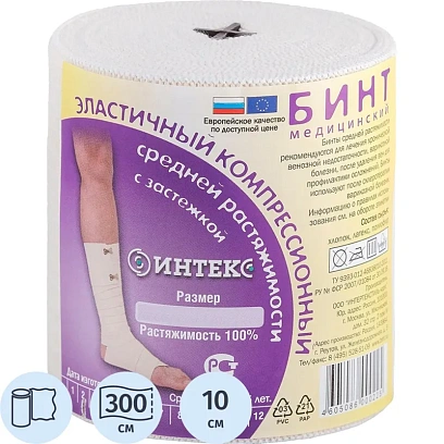 Бинт эластичный 3мх10см ср. растяж с застежкой Интекс