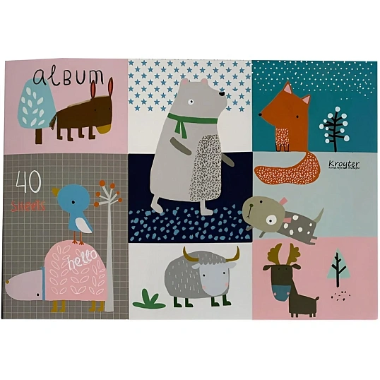 Альбом для рисования Kroyter А4 40л скл,бл.100г, Animals,диз.в асс.64454