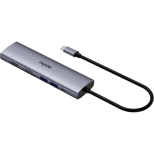 Разветвитель USB RAPOO 7в1 USB-C - PD+HDMI+USB+SD,TF+RJ45(13242)XD71-SGRY