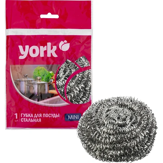 Губка-мочалка для мытья посуды YORK Мини спиральная стальная