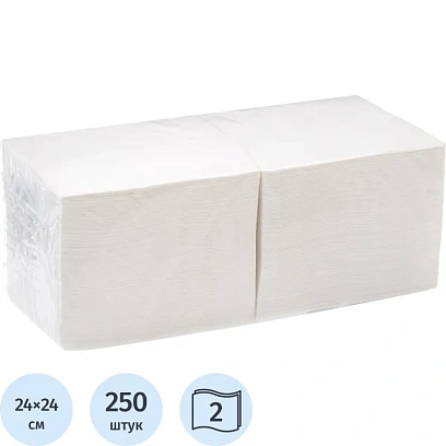 Салфетки бумажные 24х24см белые целл 2сл 250шт/уп