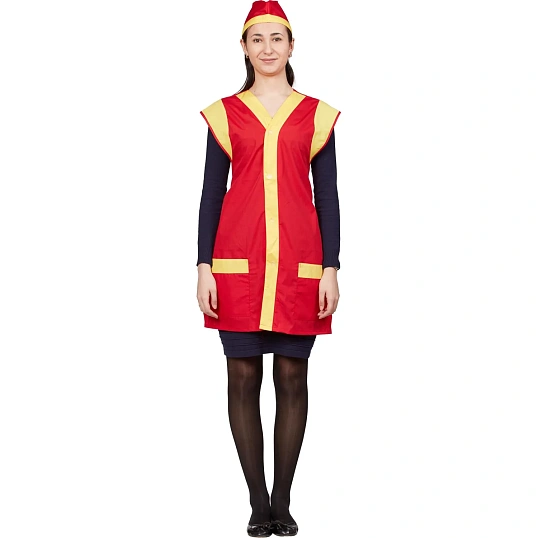 Фартук сарафан для торговли с пилоткой всеразмерный красный