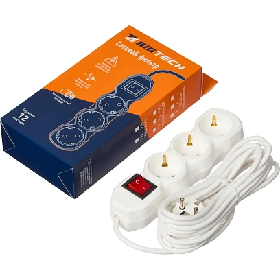 Сетевой фильтр BigTech ST310-5-W(3р/5м/10А/2,2кВт/3х0,75 мм2/белый)