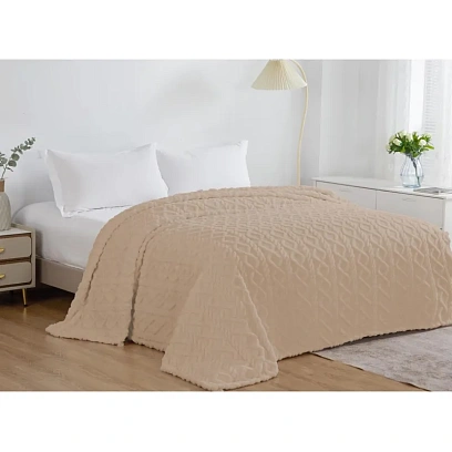 Плед велсофт  150х200см бежевые косы 260гр 14-1212 D