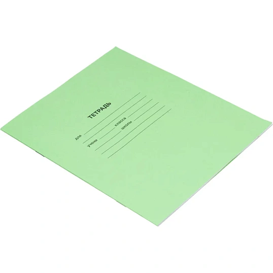 Тетрадь в зеленом офсете  12л., косая линия, штука, внутр.блок 100