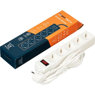 Сетевой фильтр BigTech STD-510-1,8-W (5р/1,8м/10А/2,2кВт/1мм2/белый)