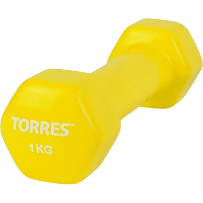 Гантель TORRES 1 кг, металл в виниловой оболочке, лимонный, PL522202