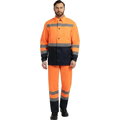 Костюм сигнальный летний муж (куртка,пк) лс07 оранж/т.син 88-92/182-188