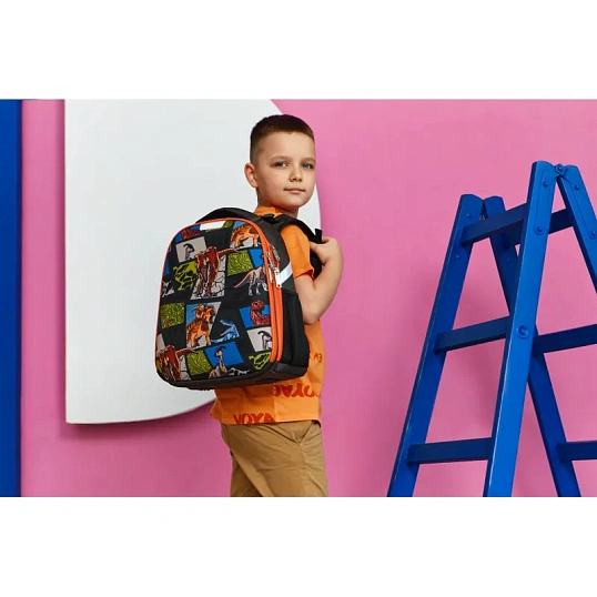 Ранец Комус Класс Basic Дино Комикс зеленый, 2 отд, эргоном спинка