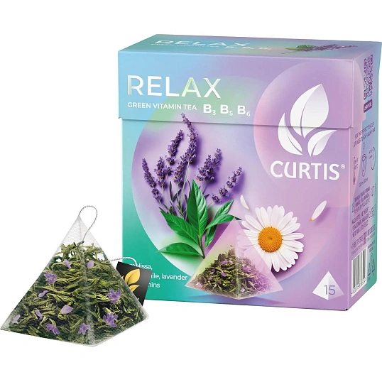 Чай Curtis Relax зеленый, аромат, средний лист, 15 пирамидок