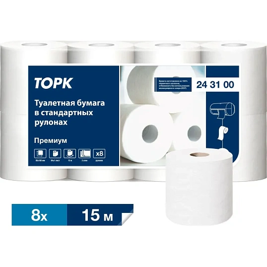 Бумага туалетная Tork/Tellus T4 3сл бел перф Премиум 15м94л 8рул/уп 243100