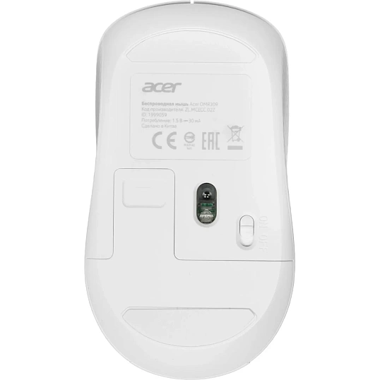 Мышь компьютерная Acer OMR309 белый,оптич,1600dpi,беспр,USB (ZL.MCECC.02Z)