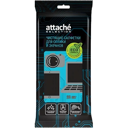 Салфетки Attache Selection д/экранов, биоразлагаемые, 20 шт, 110х190