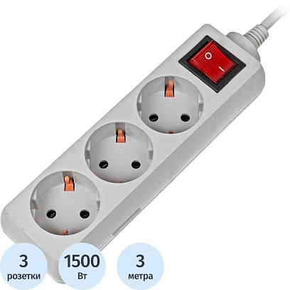 Сетевой фильтр Buro 300SL-3-G 3м (3 розетки) серый (пакет ПЭ)