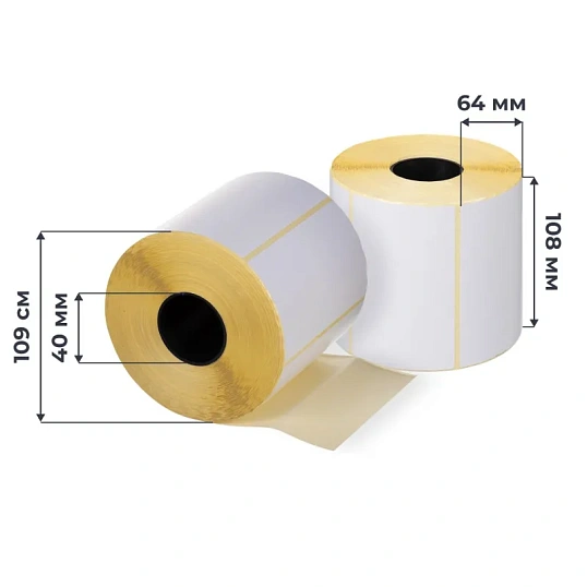Термоэтикетки ЭКО 108х64, 1000 шт/рул, легкосъемный клей, вт. 40, 4 рул/уп