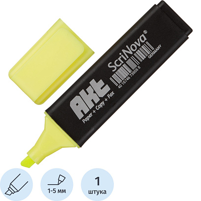 Маркер текстовыделитель ScriNova Akt желтый 1-5 мм