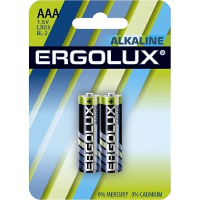 Батарейка Ergolux AAA/LR 03 Alkaline BL-2 (LR 03 BL-2, 1.5В)(2 шт в уп.)