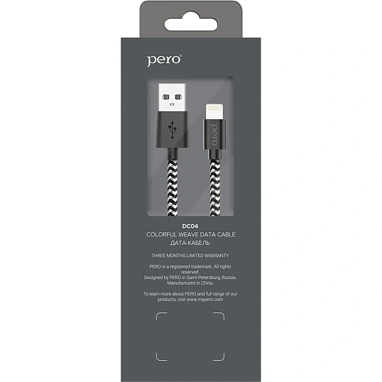 Кабель USB PERO DC-04 8-pin Lightning, 1м, Silver-black