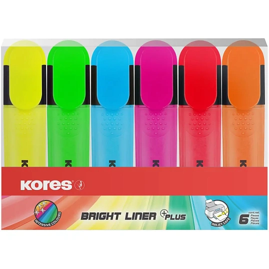 Набор текстовыделителей Kores BRIGHT LINER PLUS,ск нак,0,5-5мм,6цв