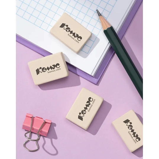 Ластик прямоугольный Комус, натуральный каучук, 26x18x8мм, белый