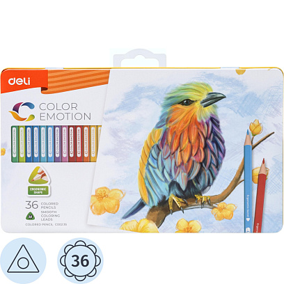Карандаши цветные Deli EC00235 Color Emotion липа 36цв/наб. мет.кор