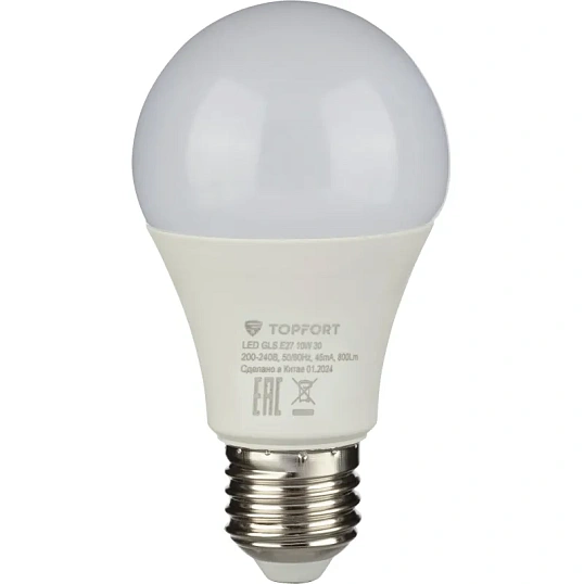 Лампа светодиодная Topfort E27 10W 3000K груша